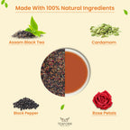 TEAFORA Blooming Rose Black Tea | Assam Loose Leaf Tea | Robust & Flavorful | Blended with Rose Petals, Cardamom, Saffron & Almond | 100% NATURAL INGREDIENTS | Grocsy