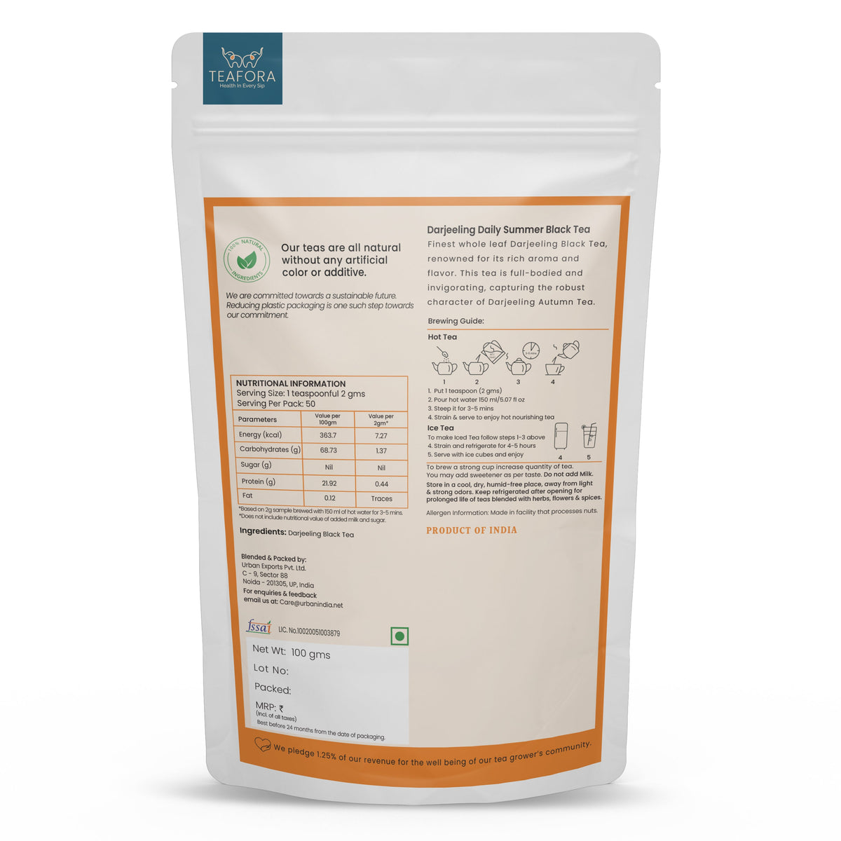 TEAFORA Darjeeling Daily Summer Black Tea | Original English Breakfast Tea | Energizing & Aromatic Loose Leaf Tea | Freshly Sourced Direct From Origin | Grocsy