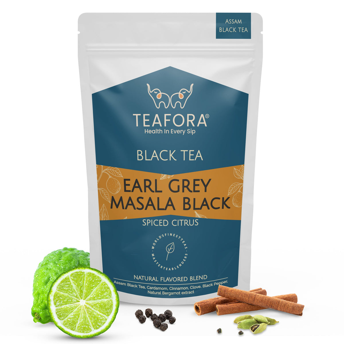 TEAFORA Earl Grey Masala Black Tea | Spiced Citrus | Assam Loose Leaves | Blended with Indian Aromatic Spices & Natural Bergamot Extract | 100% NATURAL | Grocsy