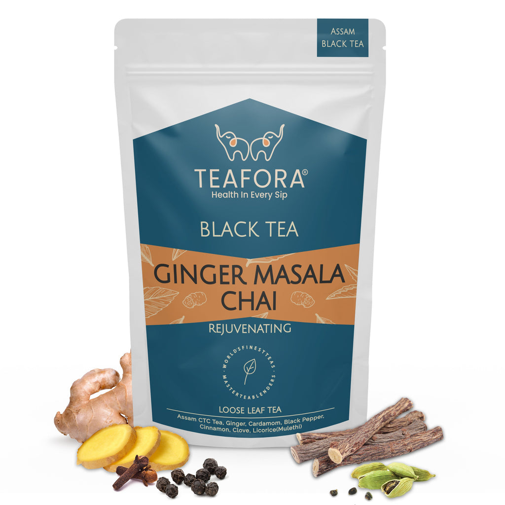 TEAFORA Ginger Masala Chai Tea | Assam CTC Loose Black Tea | Blended with Authentic Indian Spices | Indian Ginger Tea | 100% NATURAL INGREDIENTS | Grocsy