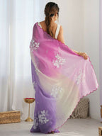 PR Fashion Pink_Lavender Gold Crush Embroidery Work Saree | Grocsy