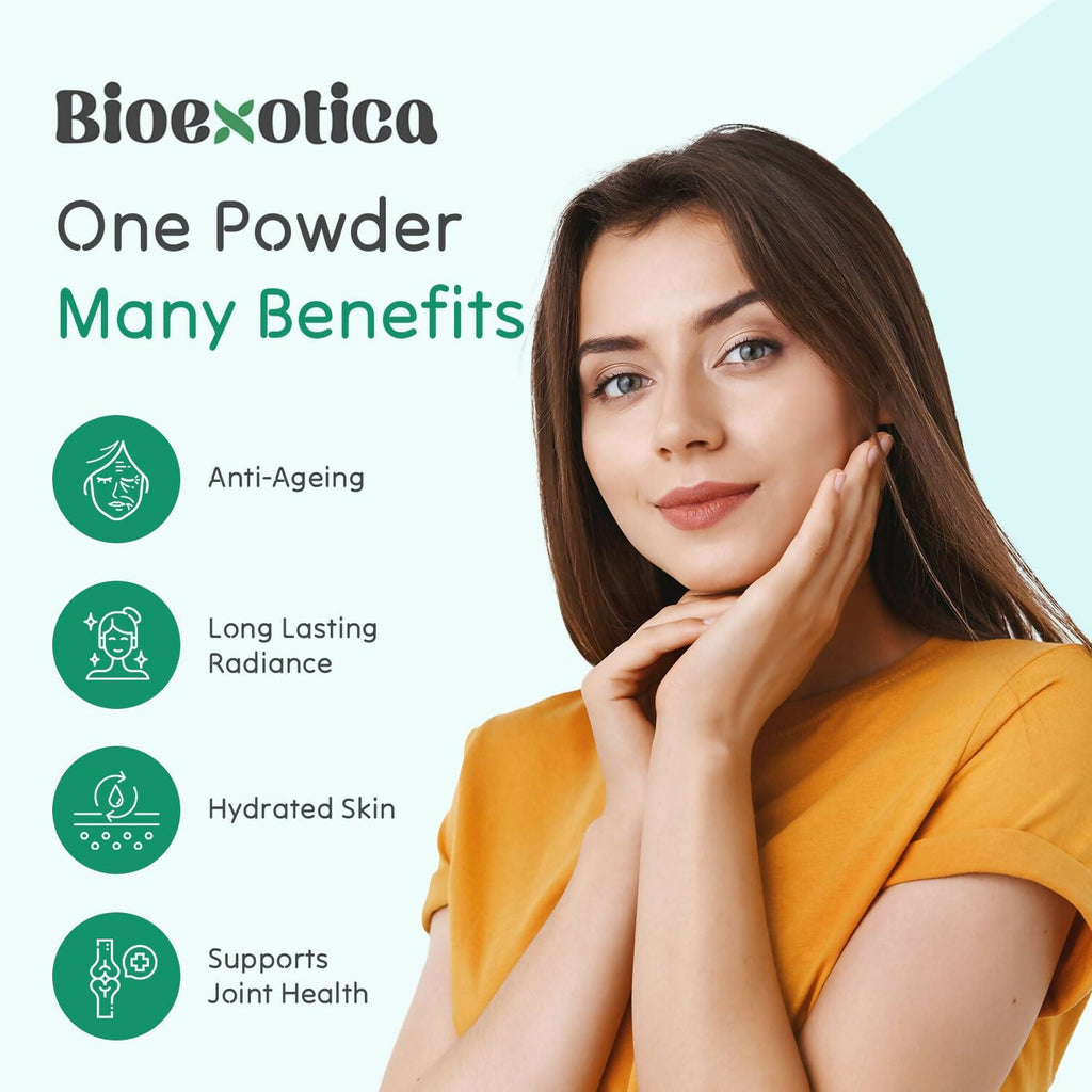 Bioexotica Orange Flavour Collagen Powder With Hyaluronic Acid, Aloe Vera, Blue Berry & Biotin | Grocsy
