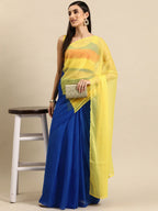 Ahalyaa Women's Traditional Semi Stitch Saree - Blue | Grocsy