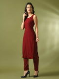 Myshka Women's Maroon Embroidered Cotton Straight Party Kurta Set | Grocsy