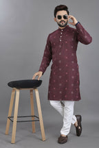 Anaita Purple Weaving Linen Cotton Straight Kurta | Grocsy