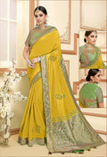 Yellow Silk Zari And Cord Embroidery, Laser Cut Buttas, Tassels Saree - Norita Alankrita | Grocsy