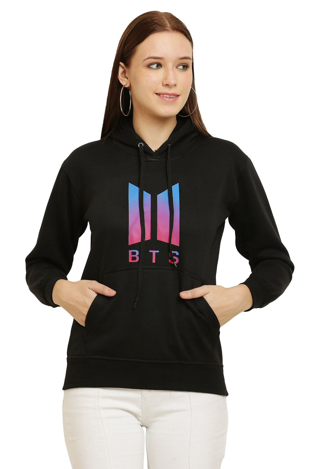 PAVONINE Black Color Bts-Design Pullover Hoodie Sweatshirt For Girls | Grocsy