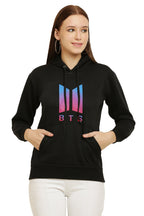 PAVONINE Black Color Bts-Design Pullover Hoodie Sweatshirt For Girls | Grocsy