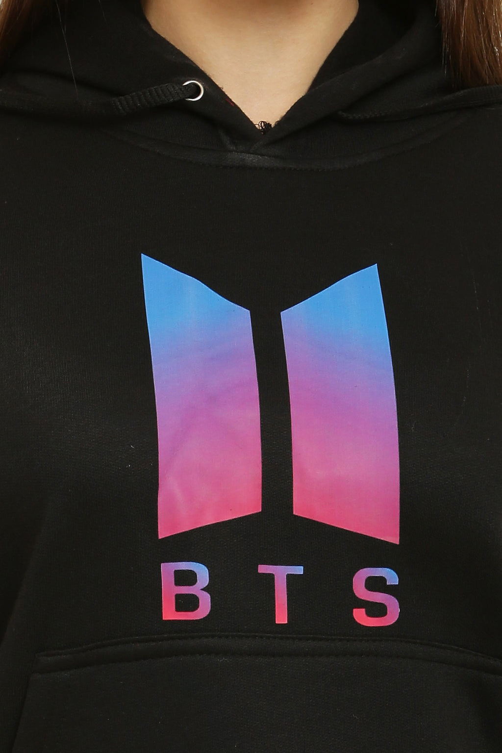 PAVONINE Black Color Bts-Design Pullover Hoodie Sweatshirt For Girls | Grocsy