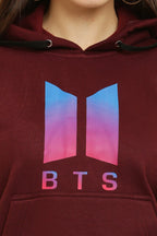 PAVONINE Maroon Color Bts-Design Pullover Hoodie Sweatshirt For Girls | Grocsy