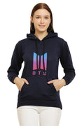 PAVONINE Navy Blue Color Bts-Design Pullover Hoodie Sweatshirt For Girls | Grocsy