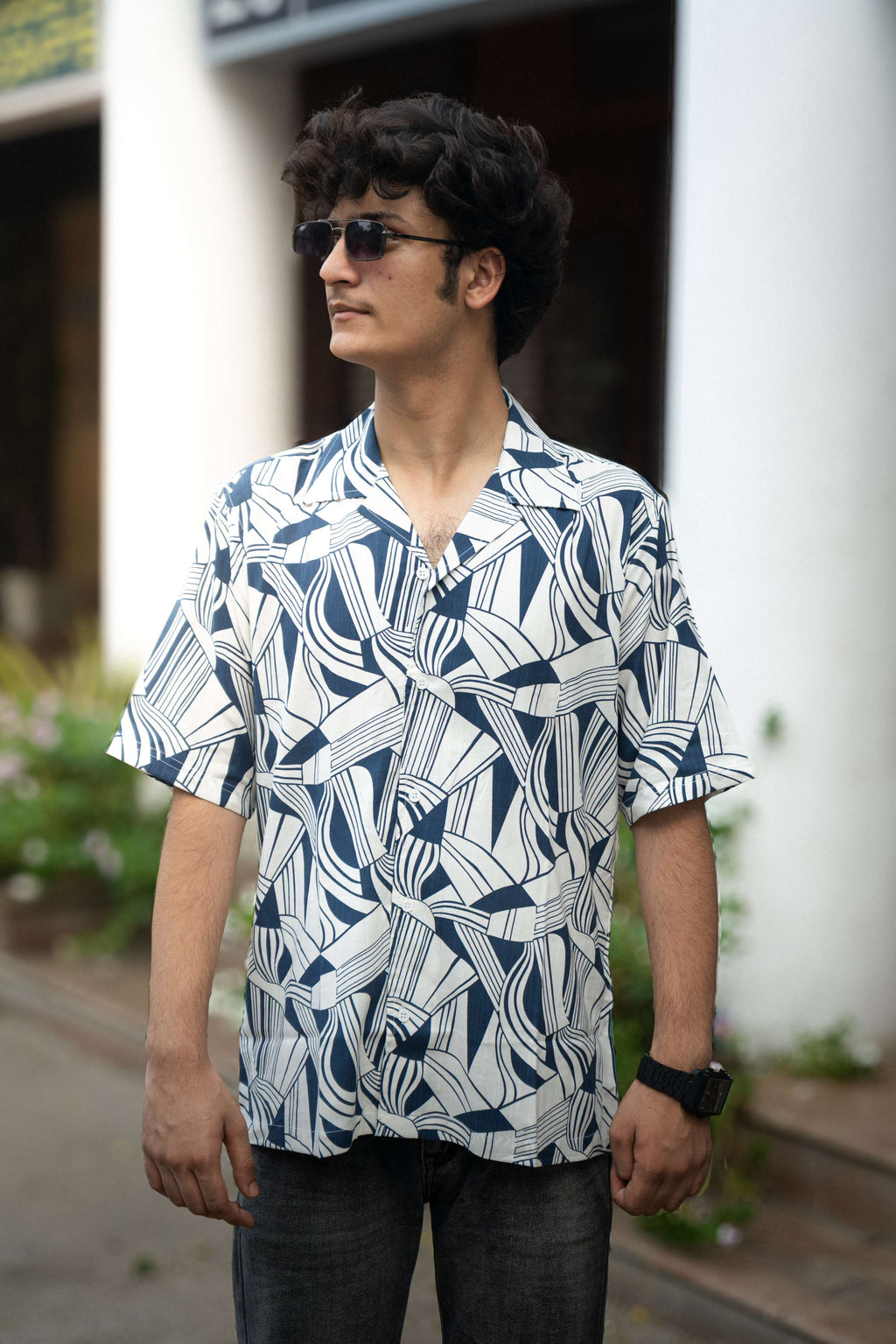 Fabmade Men’S Abstract Print Cuban Collar Shirt | Grocsy