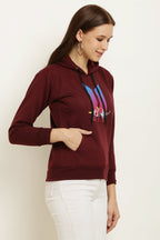 PAVONINE Maroon Color Bts Flower-Design Pullover Hoodie Sweatshirt For Girls | Grocsy