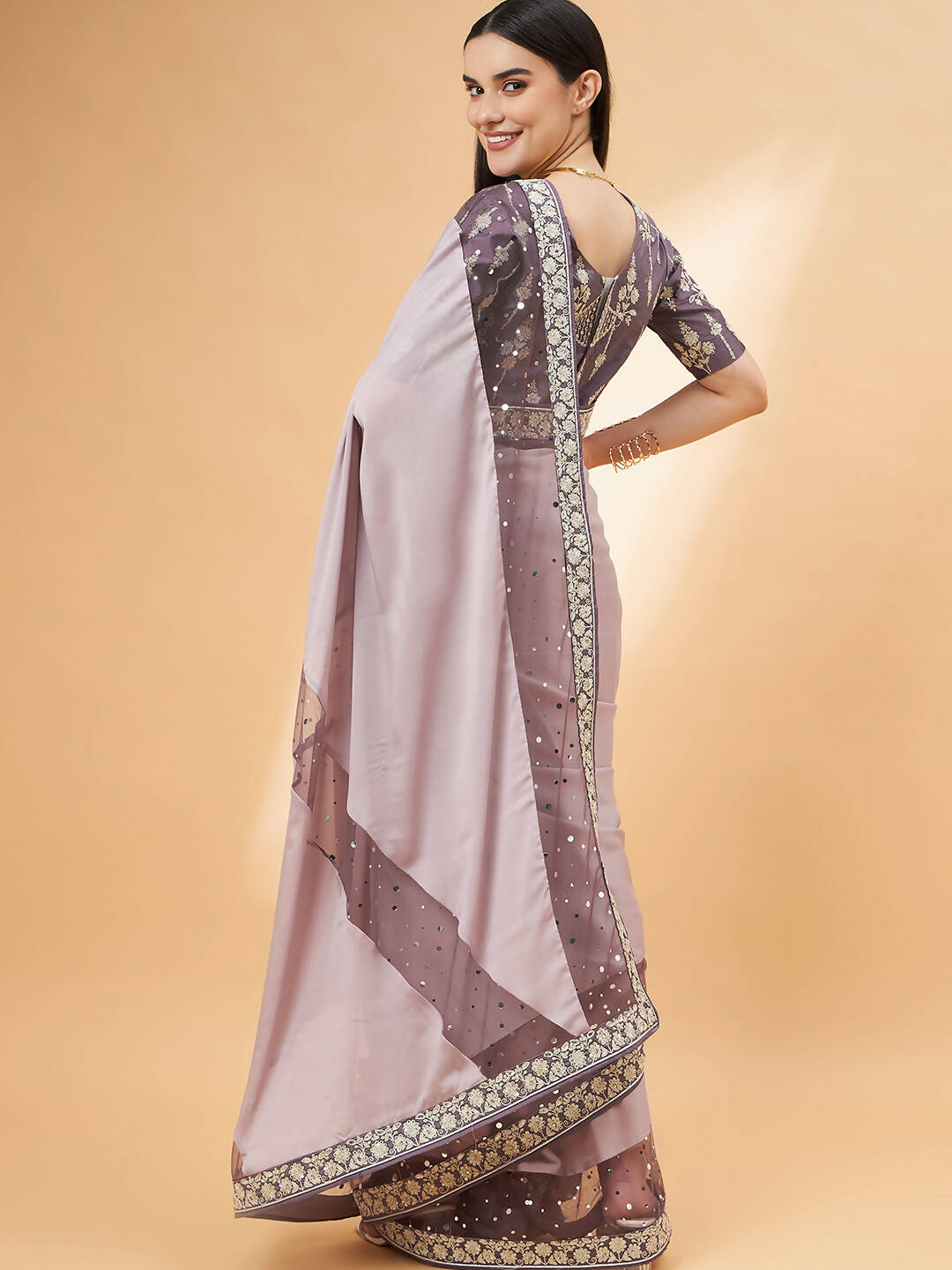 Mauve Silk Georgette Ribbon Embroidery Saree - Norita Hit Design | Grocsy