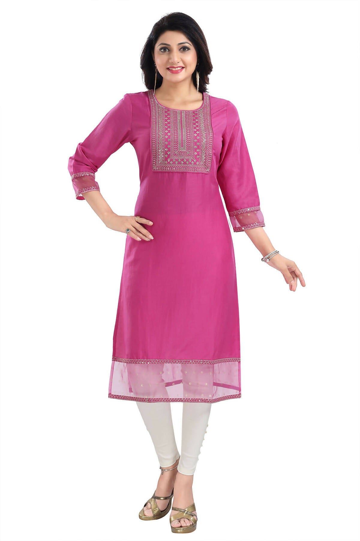 Snehal Creations Wonderful Art Silk Designer Long Kurti Tunic With Zari Embroidery | Grocsy