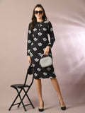 Myshka Women's Black Printed Round Neck Party Top With Skirt Co-ord set | Grocsy