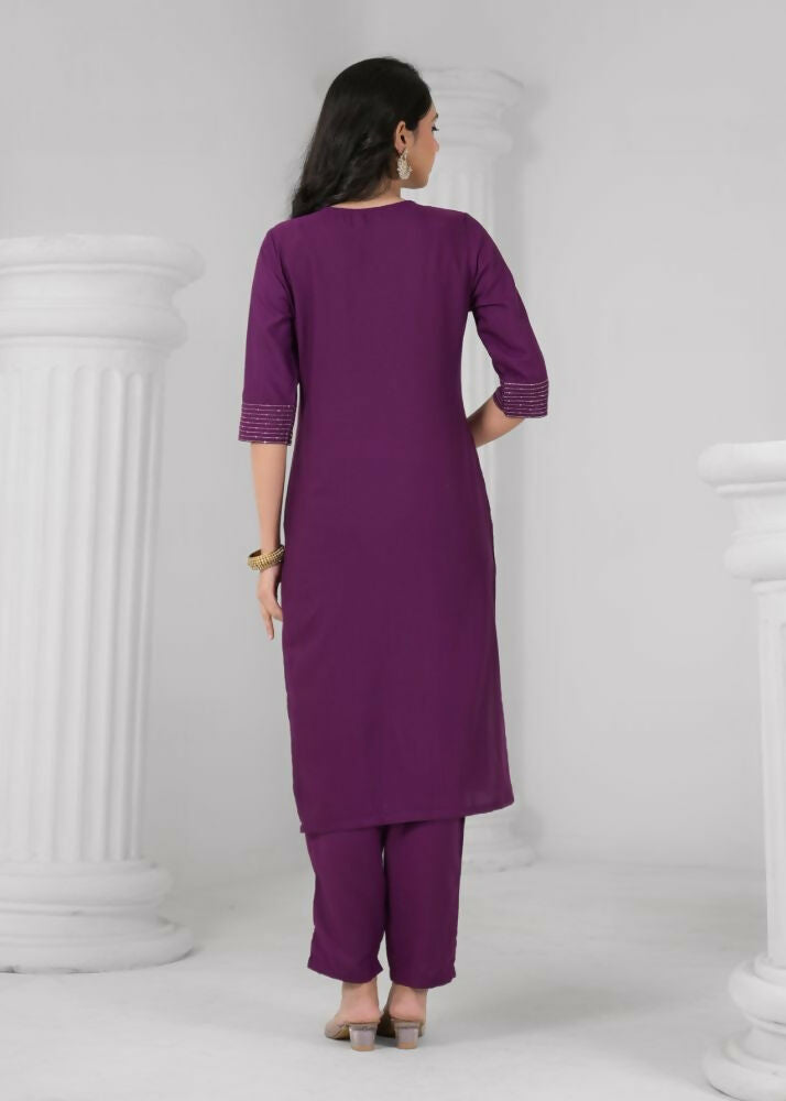 Ethnic Festive Wear Reyon Wine Stitched Suit With Dupatta - Tanisha | Grocsy
