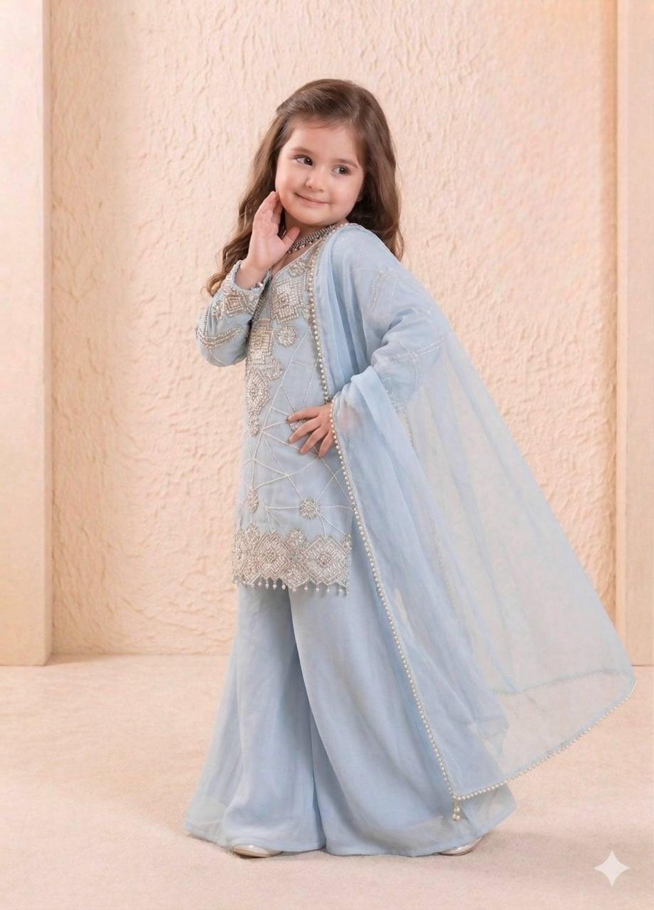 Teeya Creation New Kids Latest Trendy Kurta Palazzo Set-Blue | Grocsy