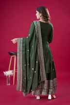 Teeya Creation Green Colour Chinnon Silk Heavy Embroidery Work Fully Stitched Salwar Suit | Grocsy
