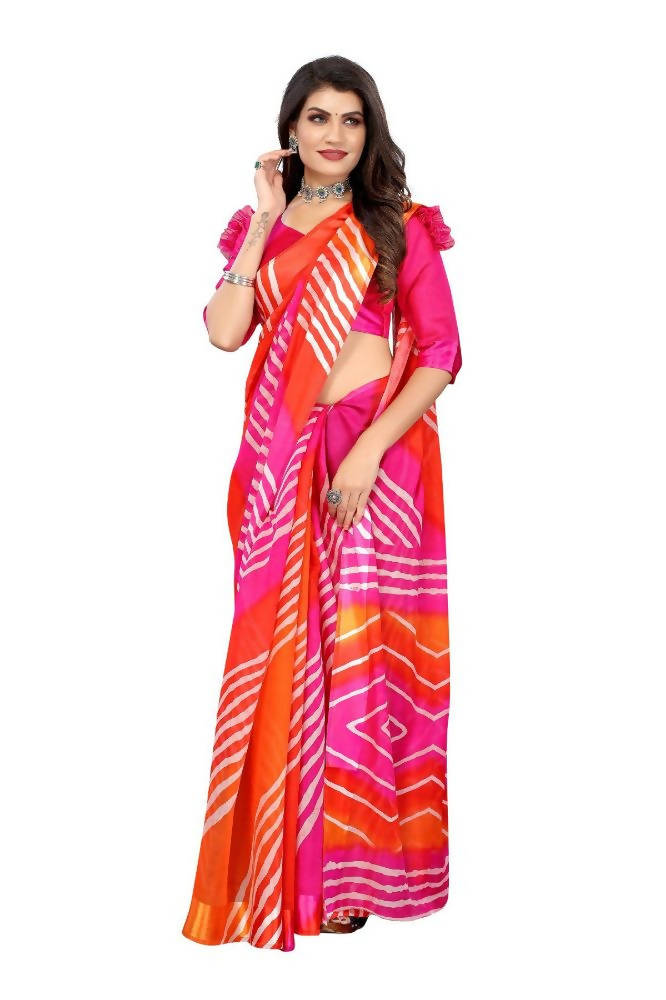 Vamika Pink and Orange Linen Satin Border Saree | Grocsy
