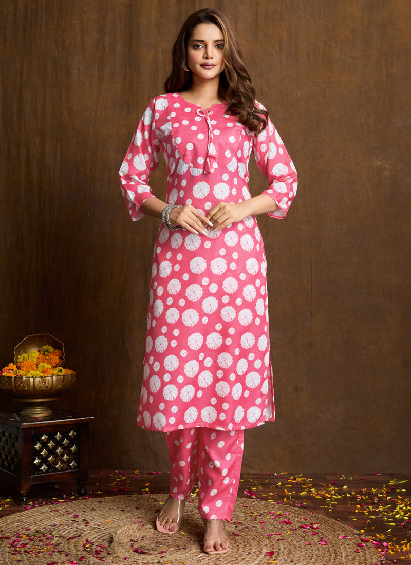 Prazu Fashion Light Pink Printed Cotton Blend Kurta Pant Set | Grocsy