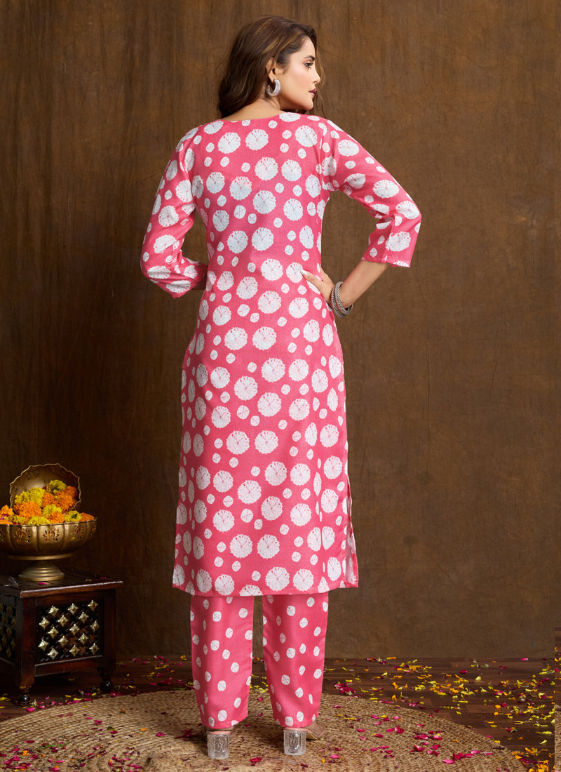 Prazu Fashion Light Pink Printed Cotton Blend Kurta Pant Set | Grocsy