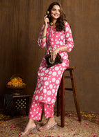Prazu Fashion Light Pink Printed Cotton Blend Kurta Pant Set | Grocsy