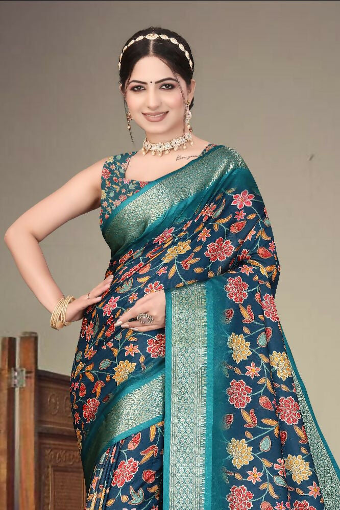 PR Fashion Multi Heavy Rich Cotton Silk Digital Print & Jacquard Saree | Grocsy