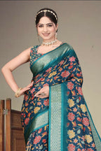 PR Fashion Multi Heavy Rich Cotton Silk Digital Print & Jacquard Saree | Grocsy