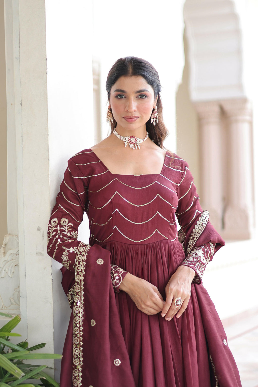 Joban Fashion Maroon Readymade Kurta Set With Sequence embroidery Work | Grocsy