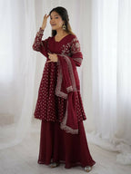 Teeya Creation Maroon Color Embroidery Work Wedding Wear Salwar Suit | Grocsy