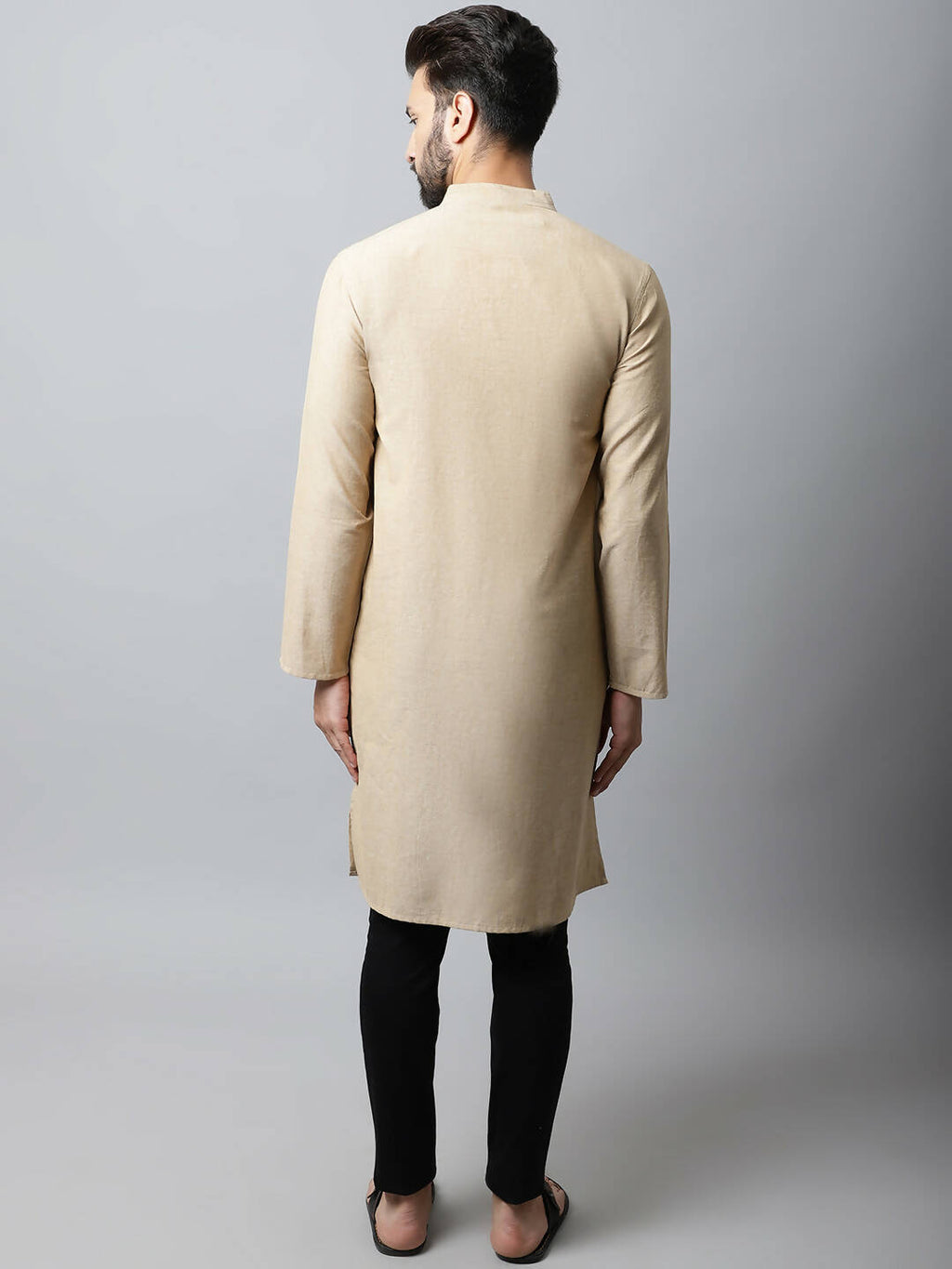 Even Apparels Beige Color Pure Cotton Men's Kurta With Band Collar (SLD1196) | Grocsy