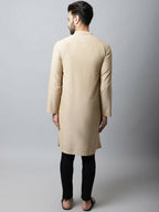 Even Apparels Beige Color Pure Cotton Men's Kurta With Band Collar (SLD1196) | Grocsy