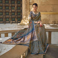 Navy Blue Gajji Silk Gota With Handwork Saree With Unstitched Blouse - Norita Gajri | Grocsy