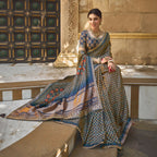 Navy Blue Gajji Silk Gota With Handwork Saree With Unstitched Blouse - Norita Gajri | Grocsy