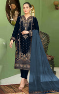 Anaita Navy Blue Velvet Suit with Embroidery Sequence Work | Grocsy
