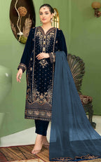 Anaita Navy Blue Velvet Suit with Embroidery Sequence Work | Grocsy