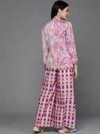 Ahalyaa Women Printed Crop Top with Palazzos & Jacket - Multi Color | Grocsy