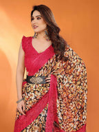PR Fashion Red Kota Doria Printed Saree | Grocsy