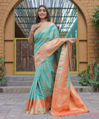 Vamsee Madhavi Sea Green Soft Silk Saree | Grocsy