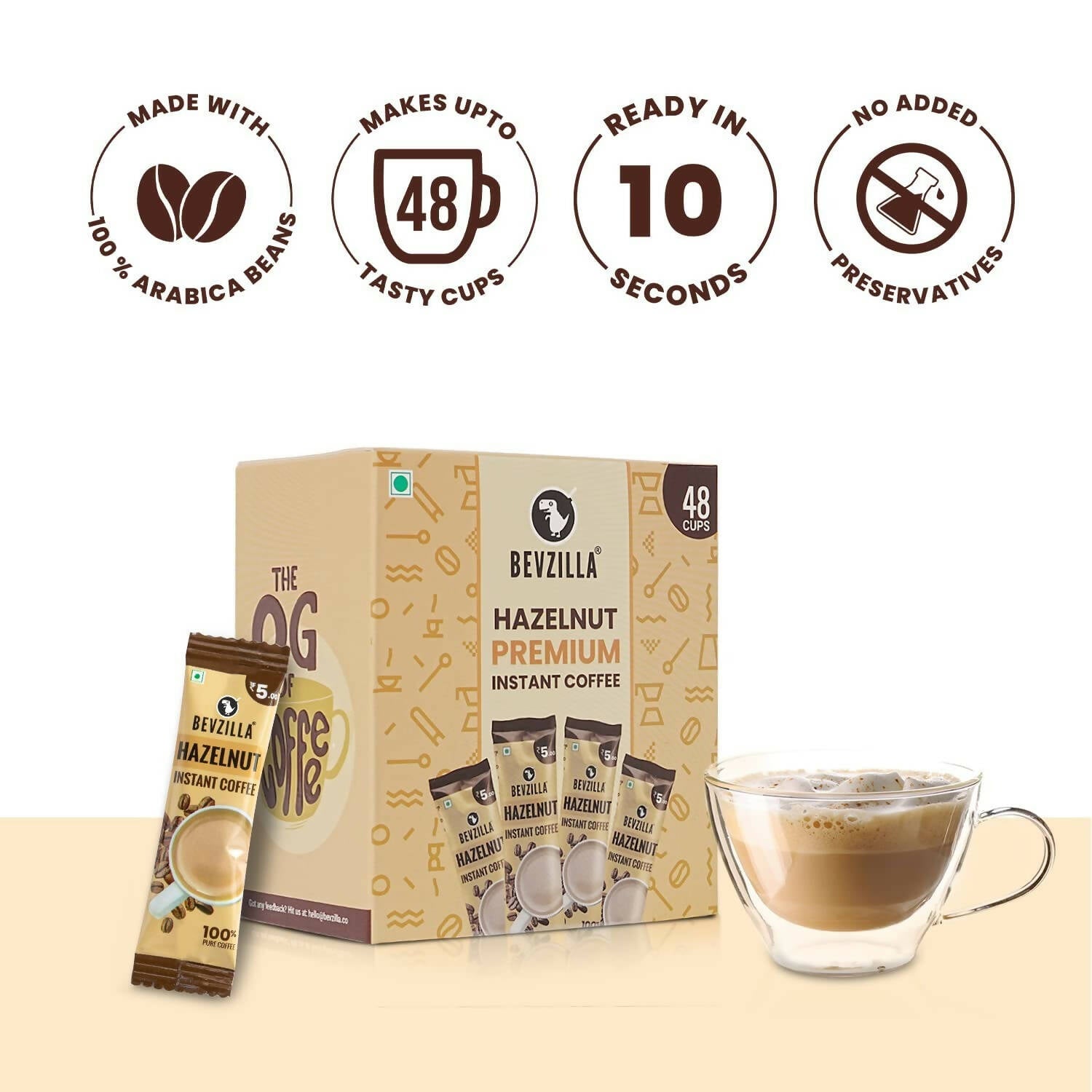 Bevzilla Instant Coffee Powder Sachets (Hazelnut) | Grocsy