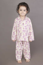 Breathables Kids Cotton Night Suit – White & Pink Teddy Shirt & Pyjama Co-Ord Set For Boys & Girls | Grocsy