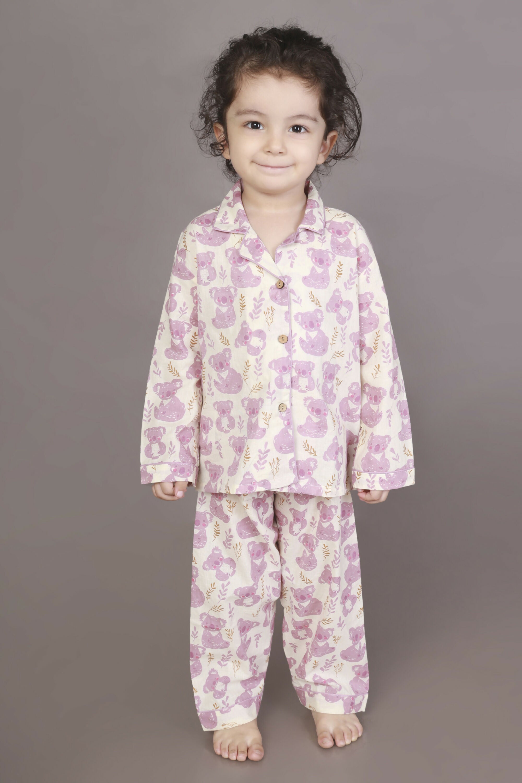 Breathables Kids Cotton Night Suit – White & Pink Teddy Shirt & Pyjama Co-Ord Set For Boys & Girls | Grocsy