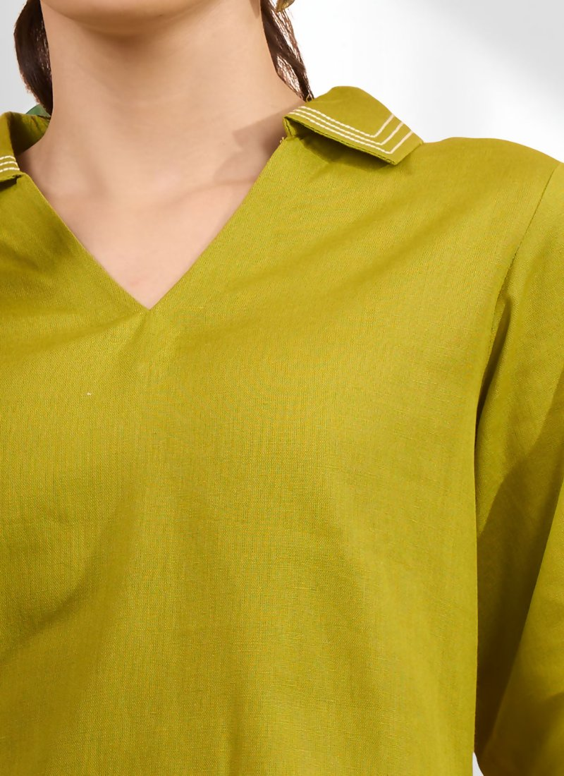 Joban Fashion Green Cotton, Linen Embroidered Readymade Cord Set | Grocsy
