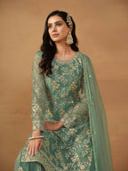 Anaita Green Embroidered Net Salwar Suit | Grocsy