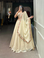 Vastranavya Exquisitely Sequins And Thread Embroidered Georgette Lehenga Choli - Off White | Grocsy