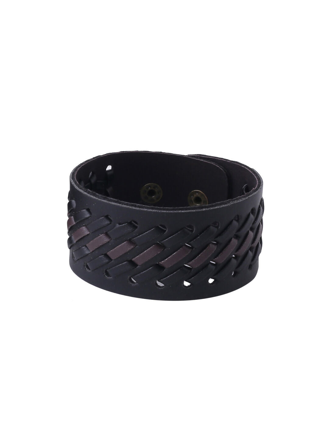 NVR Men's Set of 2 Black Leather Bracelet | Grocsy
