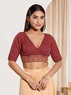Joban Fashion Maroon Cotton Padded Blouse With V Neck Elbow Sleeves | Grocsy
