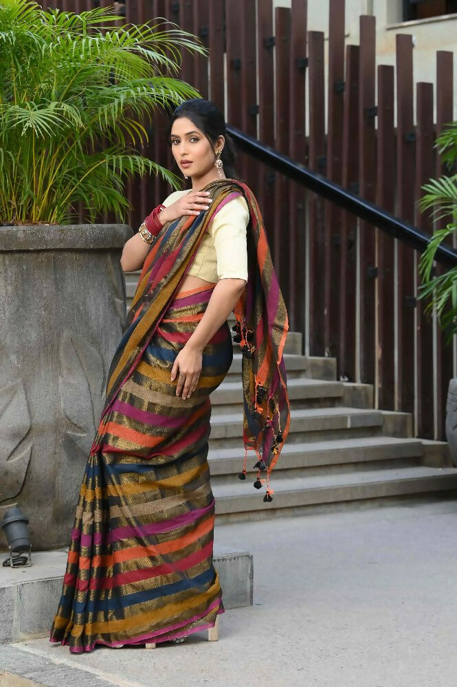 Beatitude Multicolor Tissue Silk Saree | Grocsy