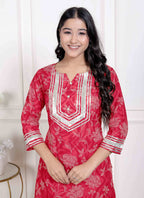 Miravan Women's Red Cotton Gota Work Kurta with Palazzo | Grocsy